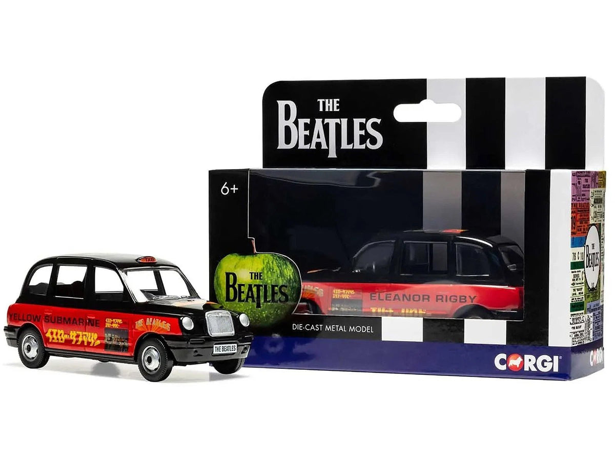 The Beatles London Taxi RHD (Right Hand Drive) "Eleanor Rigby - Yellow Submarine" Black and Red with Graphics Diecast Model by Corgi-Corgi-ModelCars.com