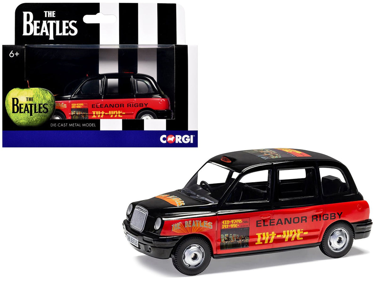The Beatles London Taxi RHD (Right Hand Drive) "Eleanor Rigby - Yellow Submarine" Black and Red with Graphics Diecast Model by Corgi-Corgi-ModelCars.com