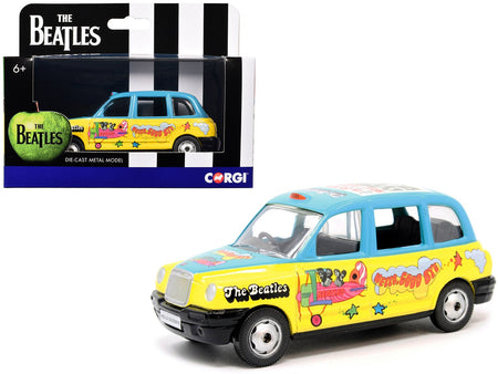 The Beatles London Taxi RHD (Right Hand Drive) "Hello Goodbye" Blue and Yellow with Graphics Diecast Model by Corgi-Corgi-ModelCars.com