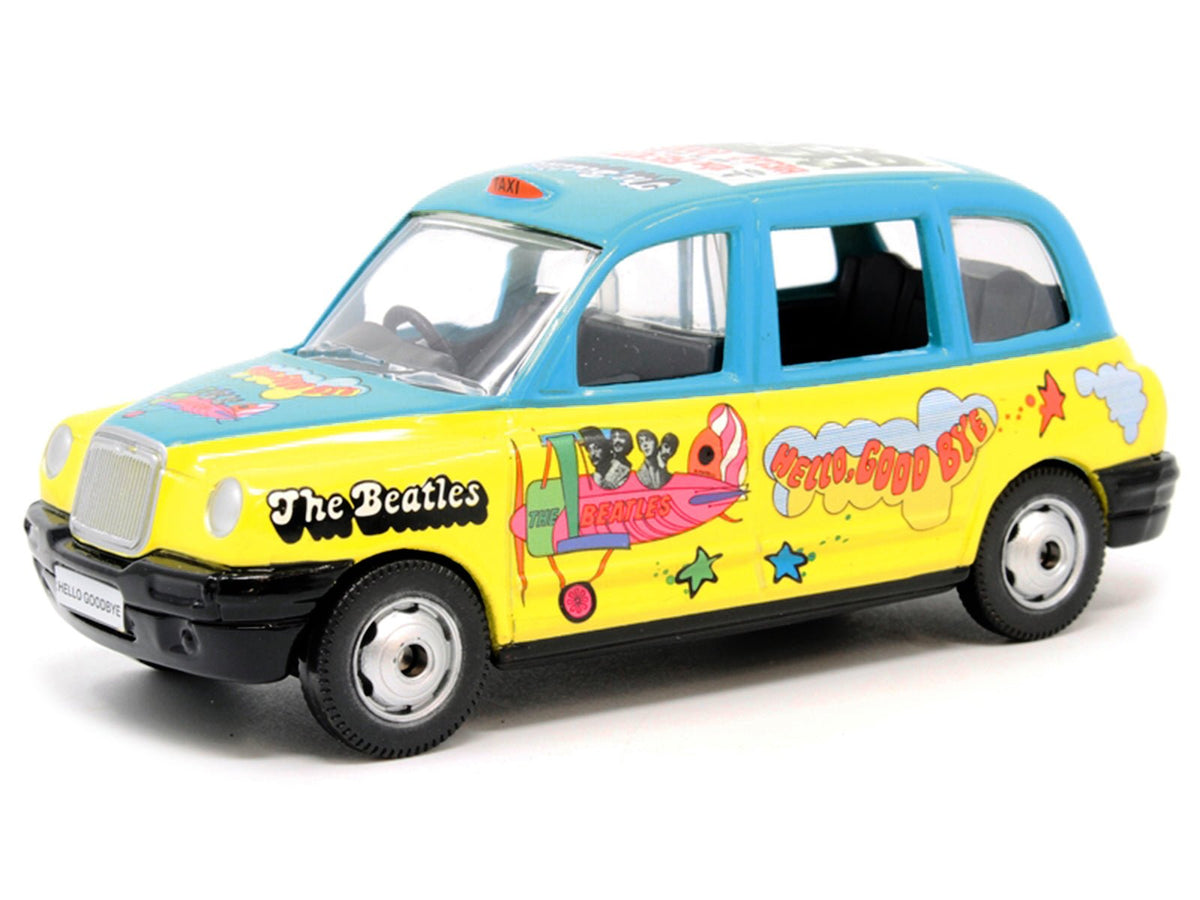 The Beatles London Taxi RHD (Right Hand Drive) "Hello Goodbye" Blue and Yellow with Graphics Diecast Model by Corgi-Corgi-ModelCars.com