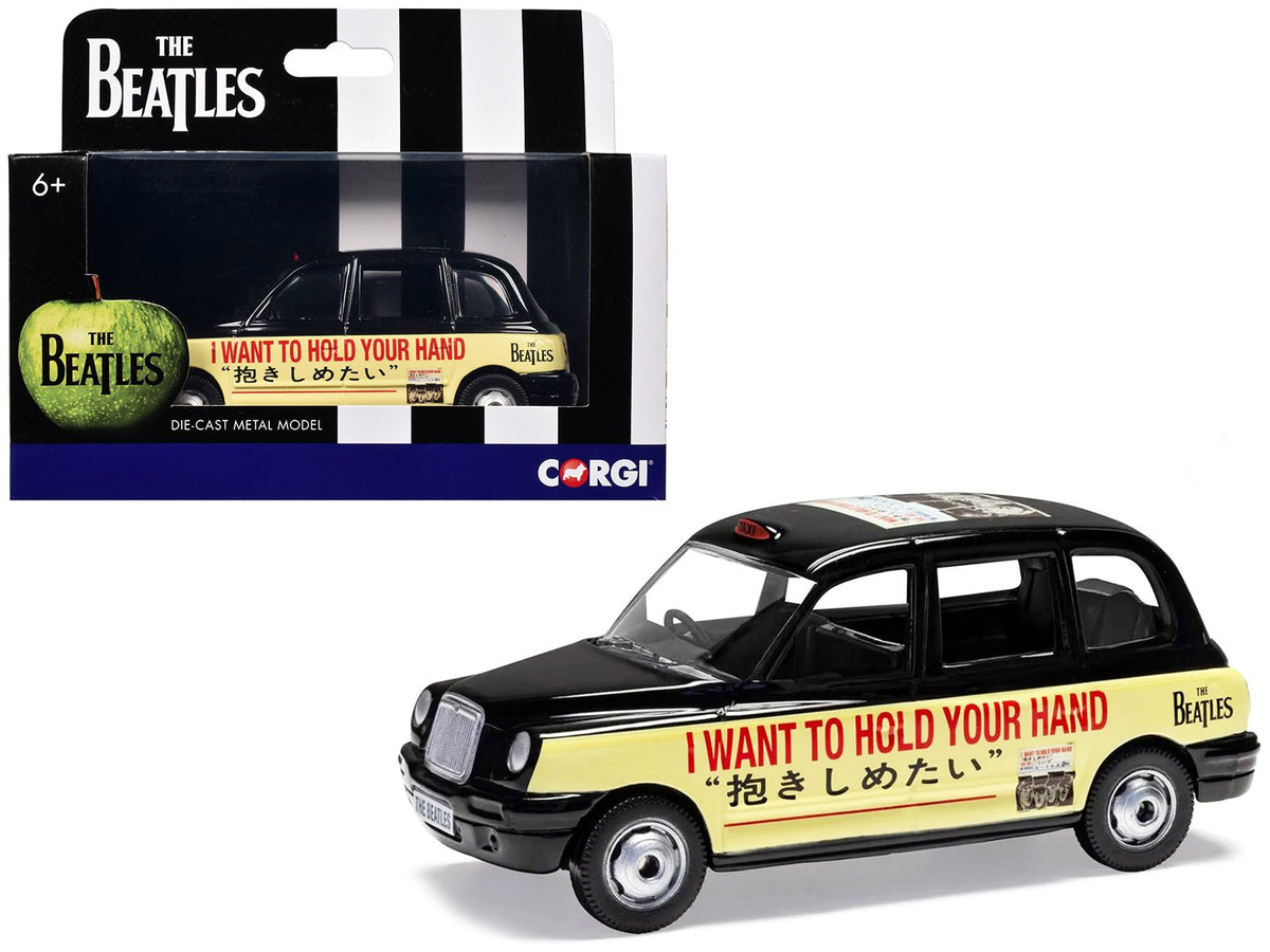 The Beatles London Taxi RHD (Right Hand Drive) "I Want To Hold Your Hand" Black and Cream with Graphics Diecast Model by Corgi-Corgi-ModelCars.com