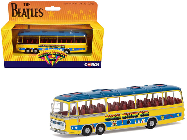 The Beatles "Magical Mystery Tour" Bus Yellow with Blue Top and Graphics Diecast Model Car by Corgi-Corgi-ModelCars.com
