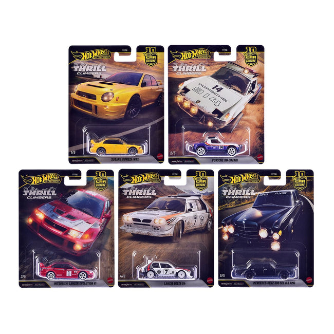 "Thrill Climbers" 5 piece Set "Car Culture 10th Anniversary" 2025 Series Q Diecast Model Cars by Hot Wheels-Hotwheels-ModelCars.com