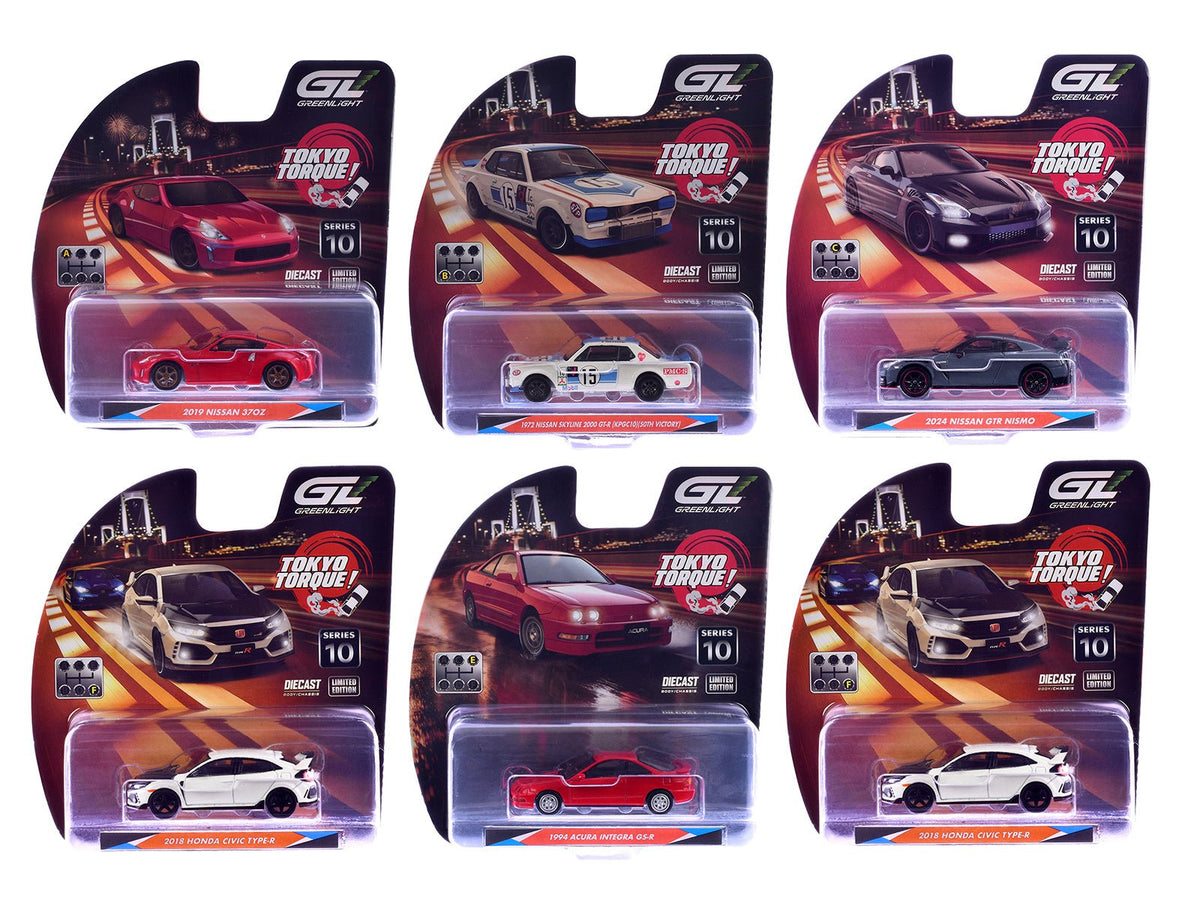 "Tokyo Torque" Series 10 Set of 6 pieces 1/64 Diecast Model Cars by Greenlight-Greenlight-ModelCars.com