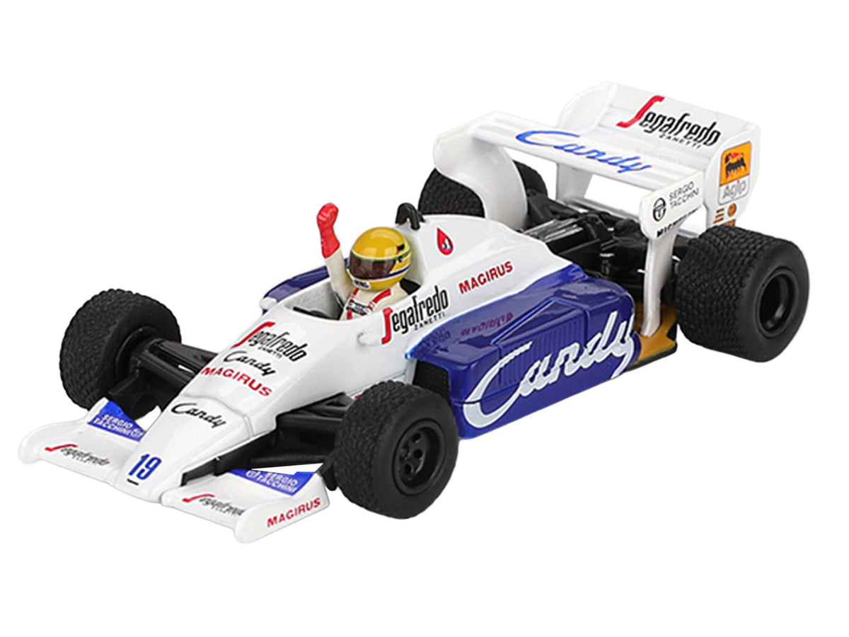 Toleman TG184 19 Ayrton Senna 2nd Place Formula One F1 "Monaco GP" (1984) with Driver Figure Limited Edition 1/64 Diecast Model Car by Mini GT-Mini GT-ModelCars.com