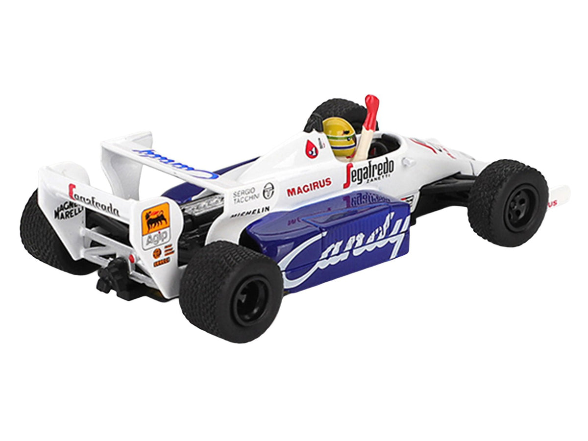Toleman TG184 19 Ayrton Senna 2nd Place Formula One F1 "Monaco GP" (1984) with Driver Figure Limited Edition 1/64 Diecast Model Car by Mini GT-Mini GT-ModelCars.com