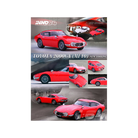 Toyota 2000GT (MF10) RHD (Right Hand Drive) Solar Red 1/64 Diecast Model Car by Inno Models-Inno Models-ModelCars.com