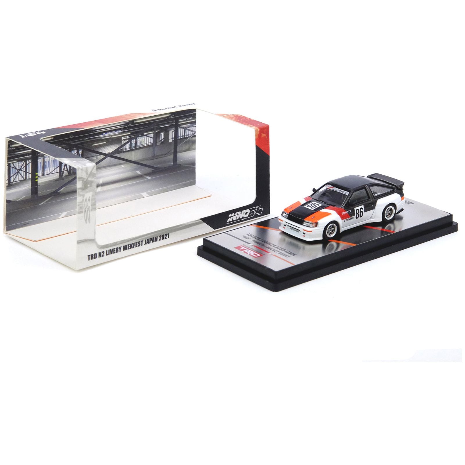 Toyota AE86 Levin RHD (Right Hand Drive) 86 White and Gray with Stripes "Inazuma Worx - Pandem/Rocket Bunny" 1/64 Diecast Model Car by Inno Models - Inno Models - ModelCars.com