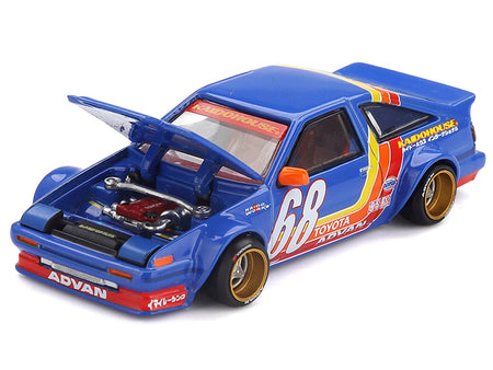 Toyota AE86 Sprinter Trueno "Kaido Racing V1" RHD (Right Hand Drive) #68 Blue with Stripes (Designed by Jun Imai) "Kaido House" Special 1/64 Diecast Model Car by Mini GT-Mini GT-ModelCars.com
