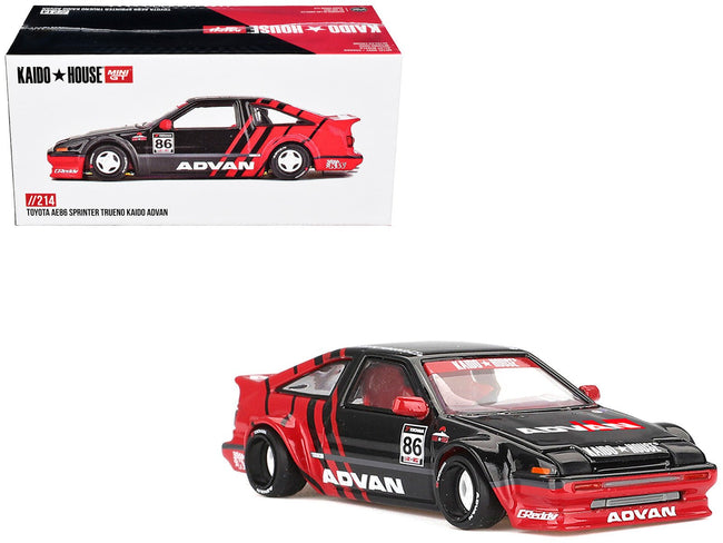 Toyota AE86 Sprinter Trueno RHD (Right Hand Drive) #86 "Kaido ADVAN" Black and Red (Designed by Jun Imai) "Kaido House" Special 1/64 Diecast Model Car by Mini GT-Mini GT-ModelCars.com