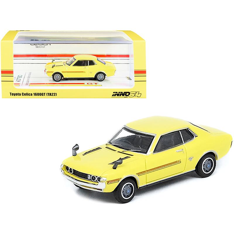 Toyota Celica 1600GT (TA22) RHD (Right Hand Drive) Yellow with Red Stripes 1/64 Diecast Model Car by Inno Models-Inno Models-ModelCars.com