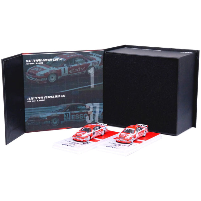 Toyota Corona EXiV 1 Masanori Sekiya "ZENT" and Toyota Corona EXiV 37 Michael Krumm "ESSO" RHD (Right Hand Drive) "Toyota Team TOM's" Japanese Touring Car Championship (1995) 2 piece Box Set Collection 1/64 Diecast Model Car by Inno Models - Inno Models - ModelCars.com