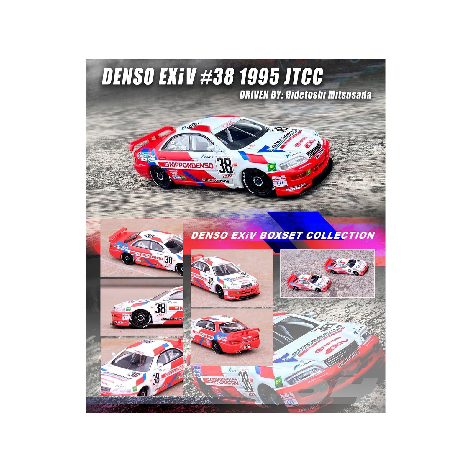 Toyota Corona EXiV 38 Hidetoshi Mitsusada and Toyota Corona EXiV 39 Tom Kristensen RHD (Right Hand Drive) "Nippon Denso" Japanese Touring Car Championship (1995) 2 piece Box Set Collection 1/64 Diecast Model Cars by Inno Models - Inno Models - ModelCars.com