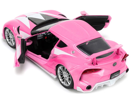 Toyota FT-1 Concept Pink Metallic and Pink Ranger Diecast Figurine "Power Rangers" "Hollywood Rides" Series 1/24 Diecast Model Car by Jada-Jada-ModelCars.com
