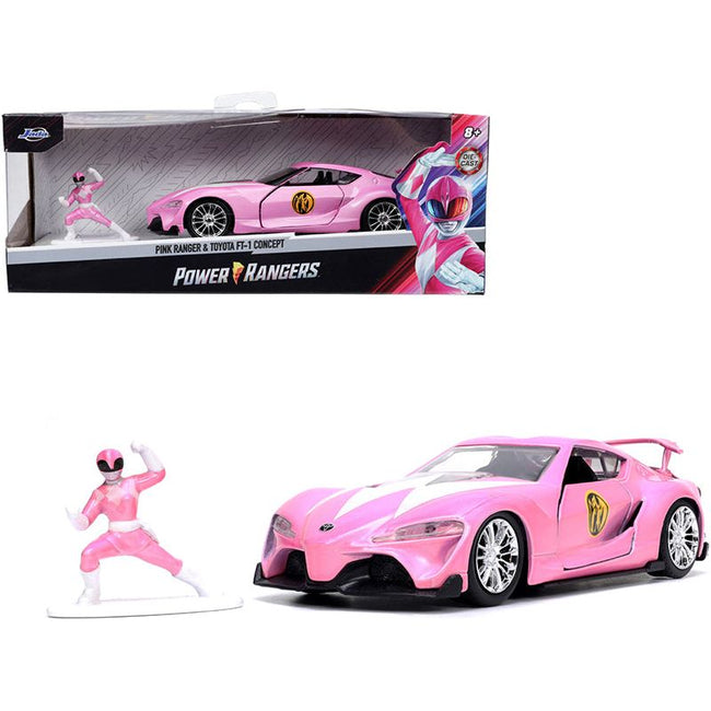 Toyota FT-1 Concept Pink Metallic and Pink Ranger Diecast Figurine "Power Rangers" "Hollywood Rides" Series 1/32 Diecast Model Car by Jada-Jada-ModelCars.com