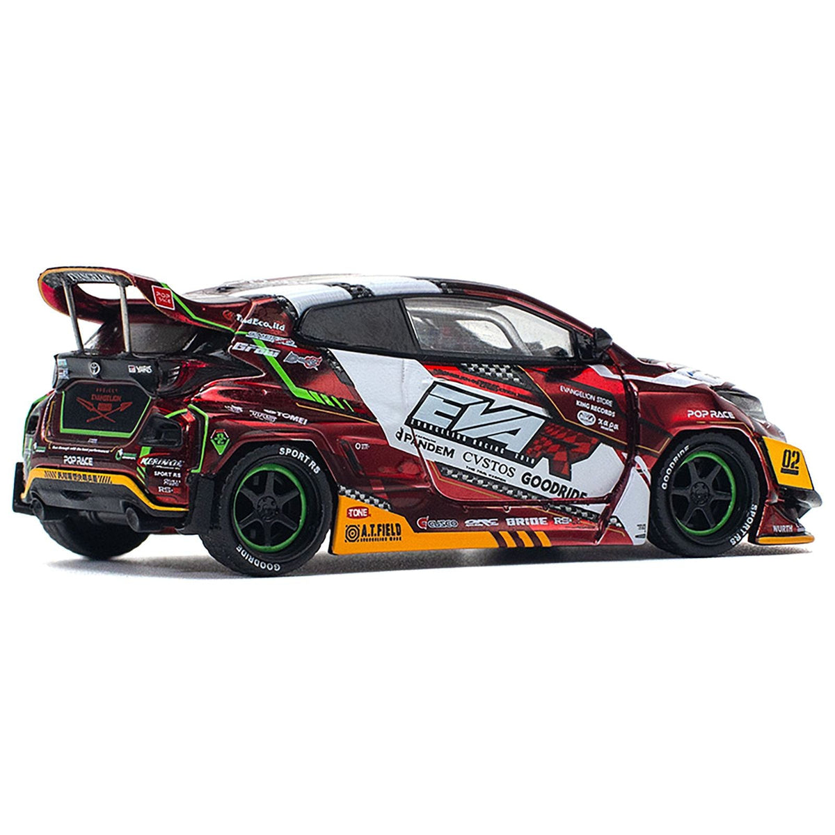 Toyota Goodride GR Yaris RHD (Right Hand Drive) "EVA RT Production Model-02" Red Metallic with Graphics 1/64 Diecast Model Car by Pop Race-Pop Race-ModelCars.com