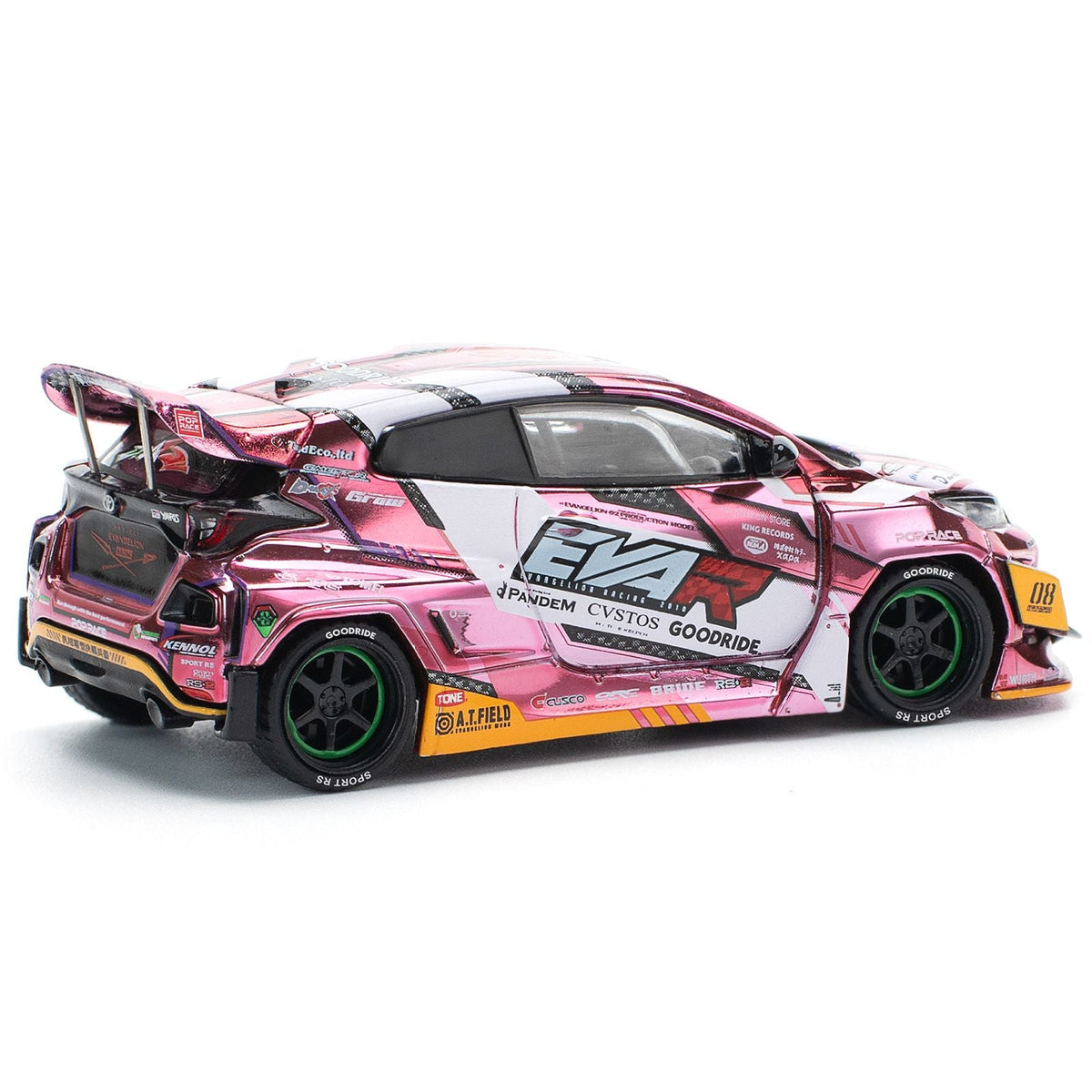 Toyota Goodride GR Yaris RHD (Right Hand Drive) "EVA RT Production Model-08" Pink Metallic with Graphics 1/64 Diecast Model Car by Pop Race-Pop Race-ModelCars.com