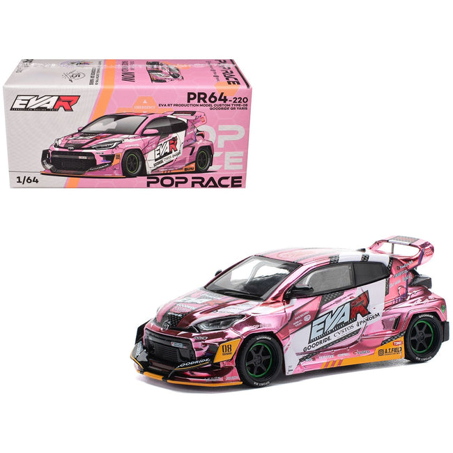 Toyota Goodride GR Yaris RHD (Right Hand Drive) "EVA RT Production Model-08" Pink Metallic with Graphics 1/64 Diecast Model Car by Pop Race-Pop Race-ModelCars.com