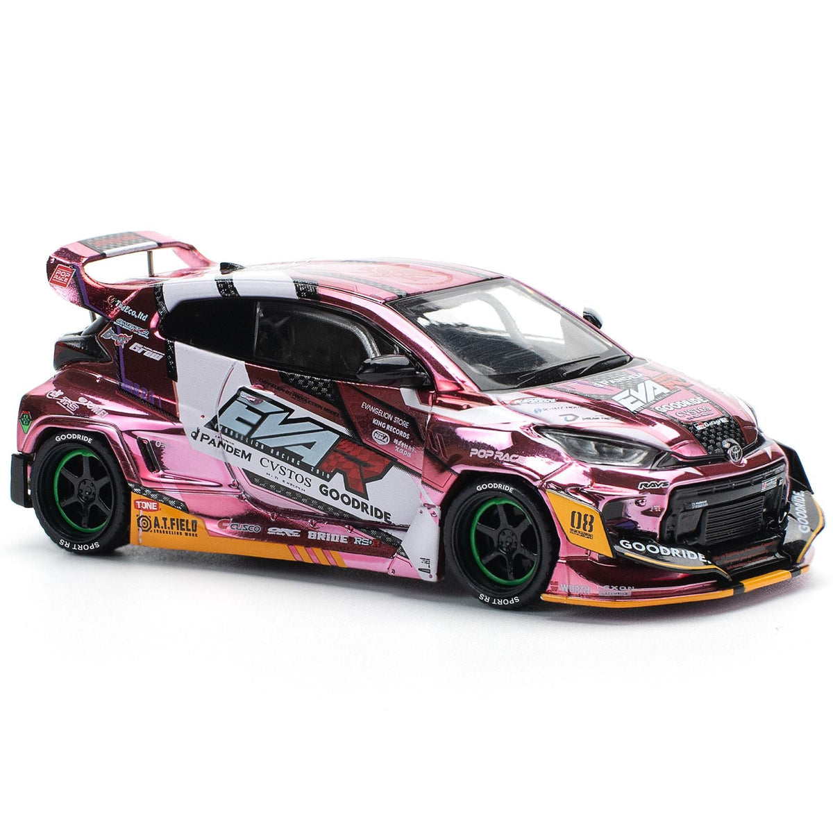 Toyota Goodride GR Yaris RHD (Right Hand Drive) "EVA RT Production Model-08" Pink Metallic with Graphics 1/64 Diecast Model Car by Pop Race-Pop Race-ModelCars.com