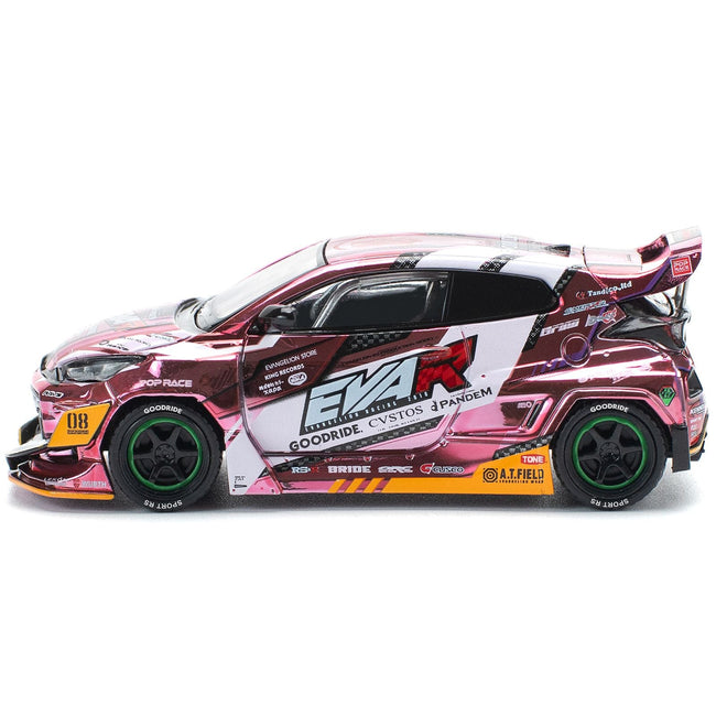 Toyota Goodride GR Yaris RHD (Right Hand Drive) "EVA RT Production Model-08" Pink Metallic with Graphics 1/64 Diecast Model Car by Pop Race-Pop Race-ModelCars.com