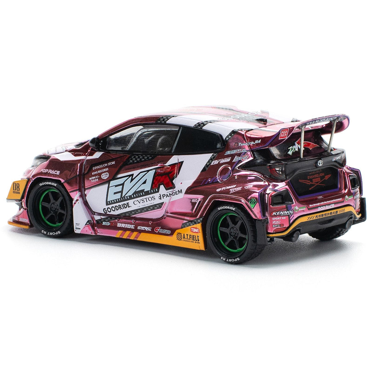 Toyota Goodride GR Yaris RHD (Right Hand Drive) "EVA RT Production Model-08" Pink Metallic with Graphics 1/64 Diecast Model Car by Pop Race-Pop Race-ModelCars.com