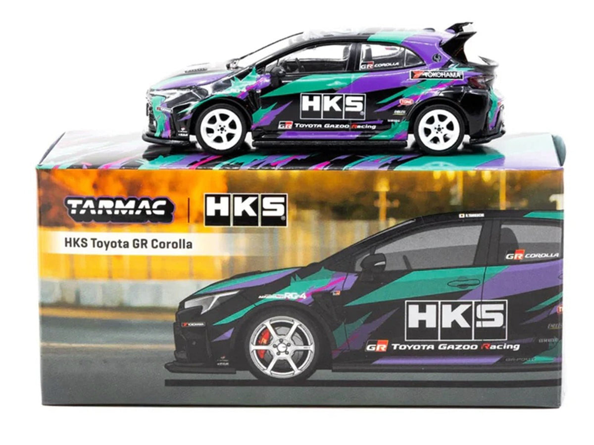 Toyota GR Corolla RHD (Right Hand Drive) "HKS" Black with Graphics "Global64" Series 1/64 Diecast Model by Tarmac Works-Tarmac Works-ModelCars.com