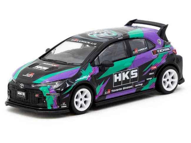Toyota GR Corolla RHD (Right Hand Drive) "HKS" Black with Graphics "Global64" Series 1/64 Diecast Model by Tarmac Works-Tarmac Works-ModelCars.com
