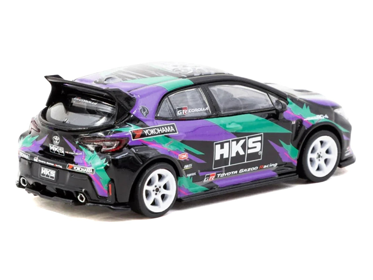 Toyota GR Corolla RHD (Right Hand Drive) "HKS" Black with Graphics "Global64" Series 1/64 Diecast Model by Tarmac Works-Tarmac Works-ModelCars.com