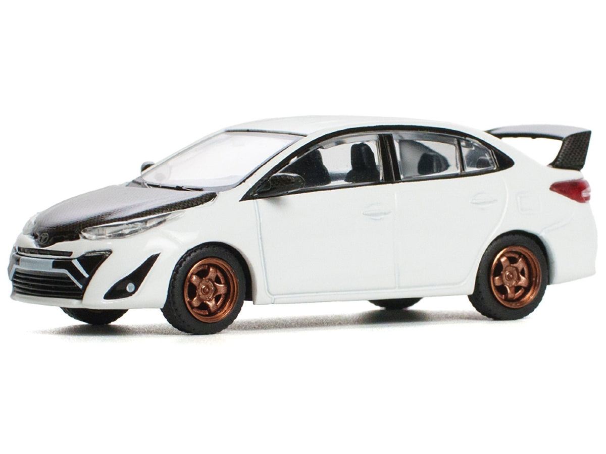 Toyota GR Vios White with Carbon Hood 1/64 Diecast Model Car by Pop Race-Pop Race-ModelCars.com