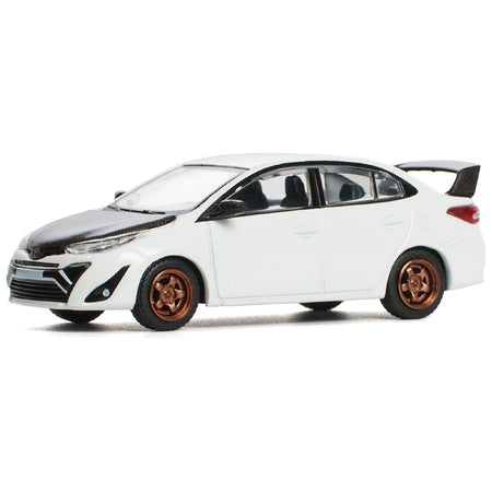 Toyota GR Vios White with Carbon Hood 1/64 Diecast Model Car by Pop Race-Pop Race-ModelCars.com