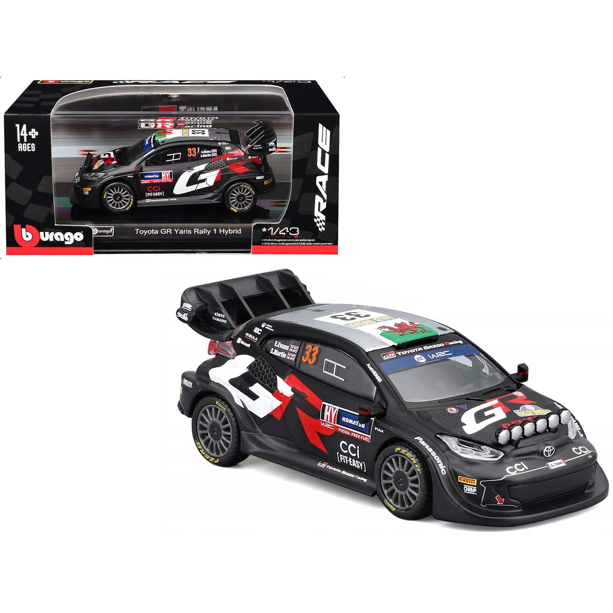 Toyota GR Yaris Rally1 Hybrid #33 Elfyn Evans - Scott Martin "Toyota Gazoo Racing WRT" "World Rally Championship" (2024) "Race" Series 1/43 Diecast Model Car by Bburago-Bburago-ModelCars.com