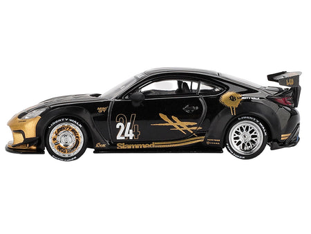 Toyota GR86 "LB-Nation - Liberty Walk" #24 Black with Carbon Hood and Gold Graphics Limited Edition 1/64 Diecast Model Car by Mini GT-Mini GT-ModelCars.com