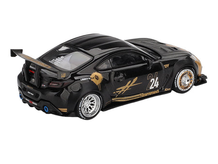 Toyota GR86 "LB-Nation - Liberty Walk" #24 Black with Carbon Hood and Gold Graphics Limited Edition 1/64 Diecast Model Car by Mini GT-Mini GT-ModelCars.com
