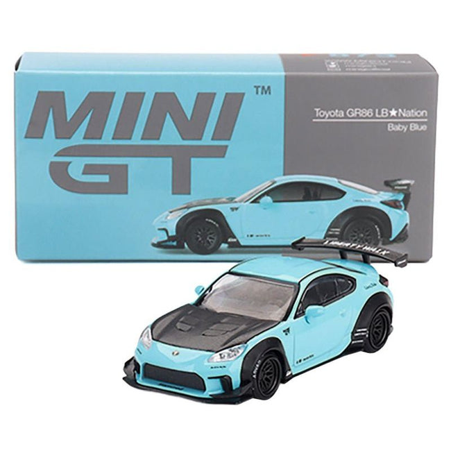Toyota GR86 "LB-Nation - Liberty Walk" Baby Blue with Carbon Hood Limited Edition 1/64 Diecast Model Car by Mini GT-Mini GT-ModelCars.com