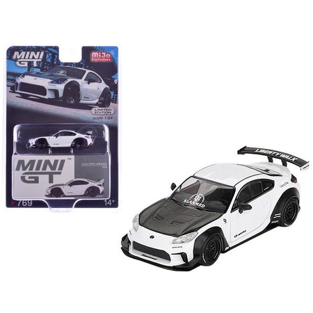 Toyota GR86 "LB-Nation - Liberty Walk" White with Carbon Hood Limited Edition 1/64 Diecast Model Car by Mini GT-Mini GT-ModelCars.com