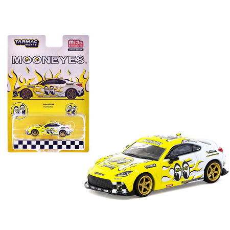 Toyota GR86 RHD (Right Hand Drive) "MoonEyes" White with Yellow Flames and Graphics "Global64" Series 1/64 Diecast Model by Tarmac Works-Tarmac Works-ModelCars.com