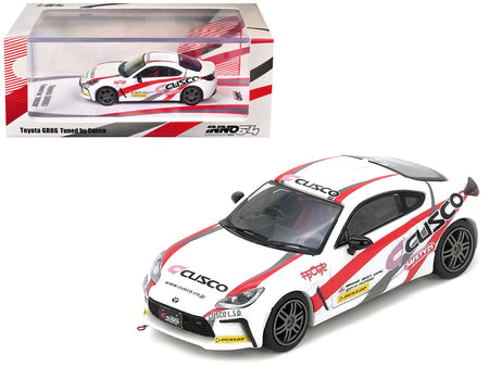 Toyota GR86 Tuned by "CUSCO" RHD (Right Hand Drive) White with Red and Gray Stripes 1/64 Diecast Model Car by Inno Models-Inno Models-ModelCars.com