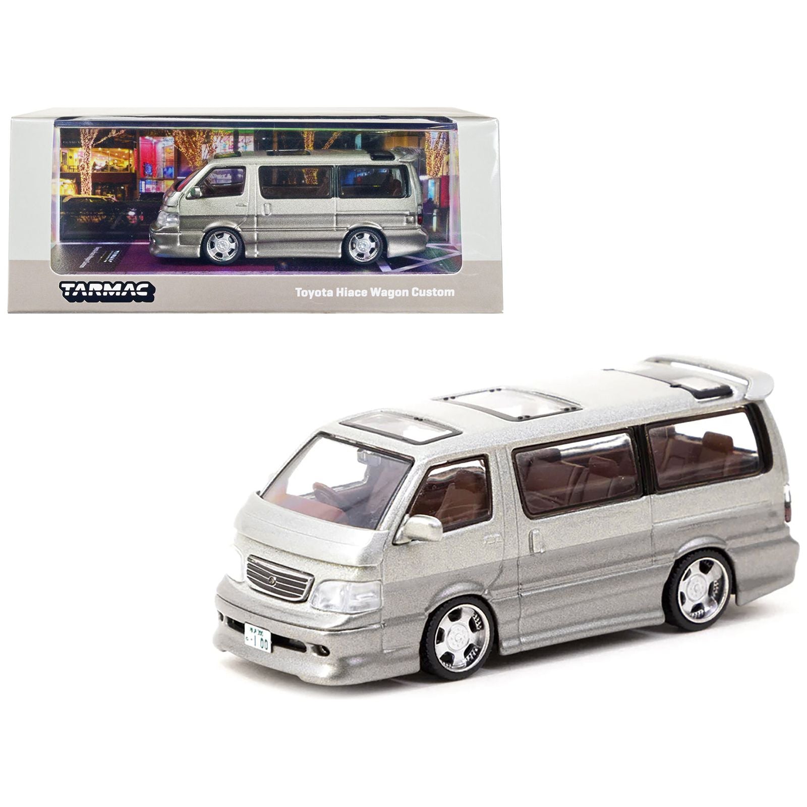 Toyota Hiace Wagon Custom Van RHD (Right Hand Drive) Silver and Light Brown Metallic "Road64" Series 1/64 Diecast Model Car by Tarmac Works - Tarmac Works - ModelCars.com