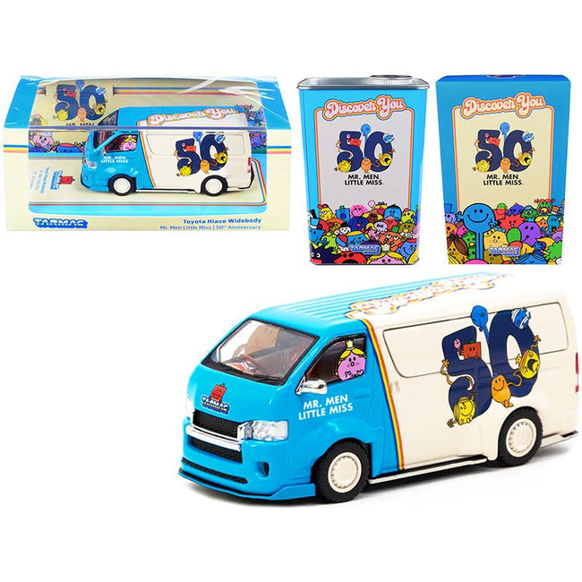 Toyota Hiace Widebody Van "Mr. Men Little Miss 50th Anniversary" (1971 - 2021) with METAL OIL CAN 1/64 Diecast Model Car by Tarmac Works - Tarmac Works - ModelCars.com