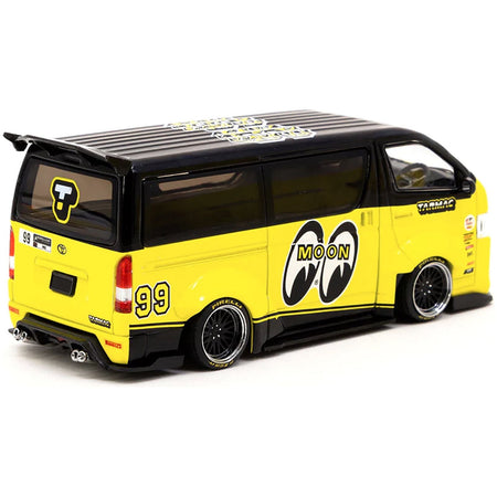 Toyota Hiace Widebody Van RHD (Right Hand Drive) 99 "Mooneyes Team Van" Yellow and Black with Graphics "Hobby43" 1/43 Diecast Model Car by Tarmac Works - Tarmac Works - ModelCars.com