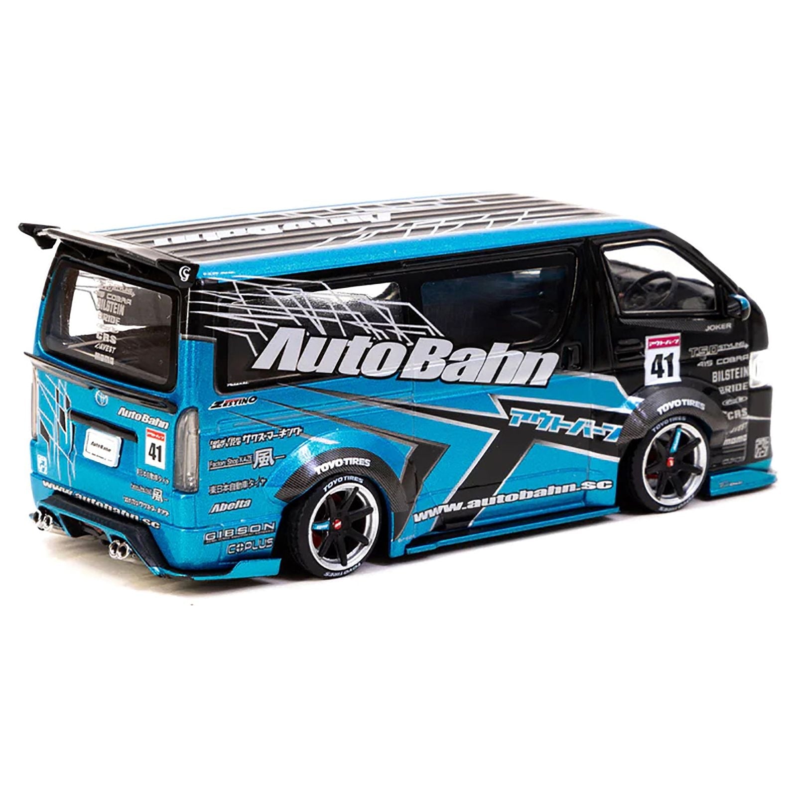 Toyota Hiace Widebody Van RHD (Right Hand Drive) "AutoBahn" Blue Metallic and Black with Graphics "Hobby43" Series 1/43 Diecast Model Car by Tarmac Works - Tarmac Works - ModelCars.com