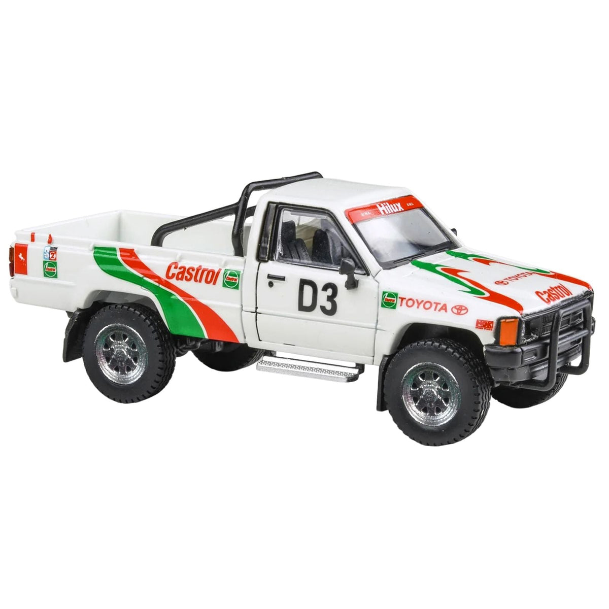 Toyota Hilux Pickup Truck #D3 "Castrol" White with Graphics "Rustenburg 400 Rally" (1995) 1/64 Diecast Model Car by Paragon-Paragon-ModelCars.com