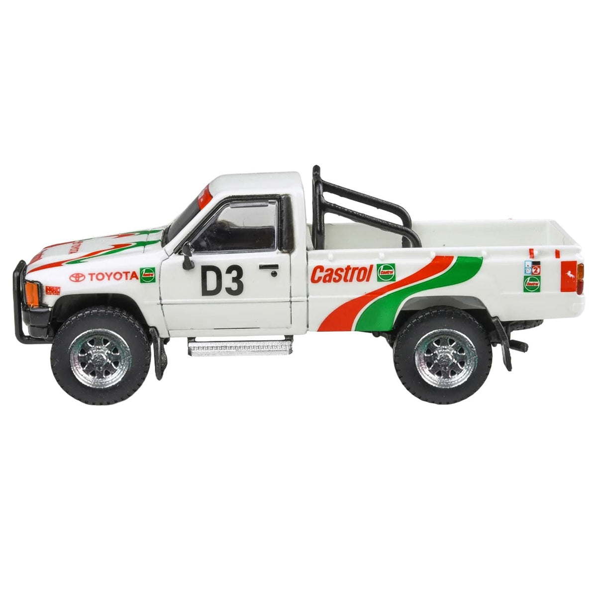 Toyota Hilux Pickup Truck #D3 "Castrol" White with Graphics "Rustenburg 400 Rally" (1995) 1/64 Diecast Model Car by Paragon-Paragon-ModelCars.com