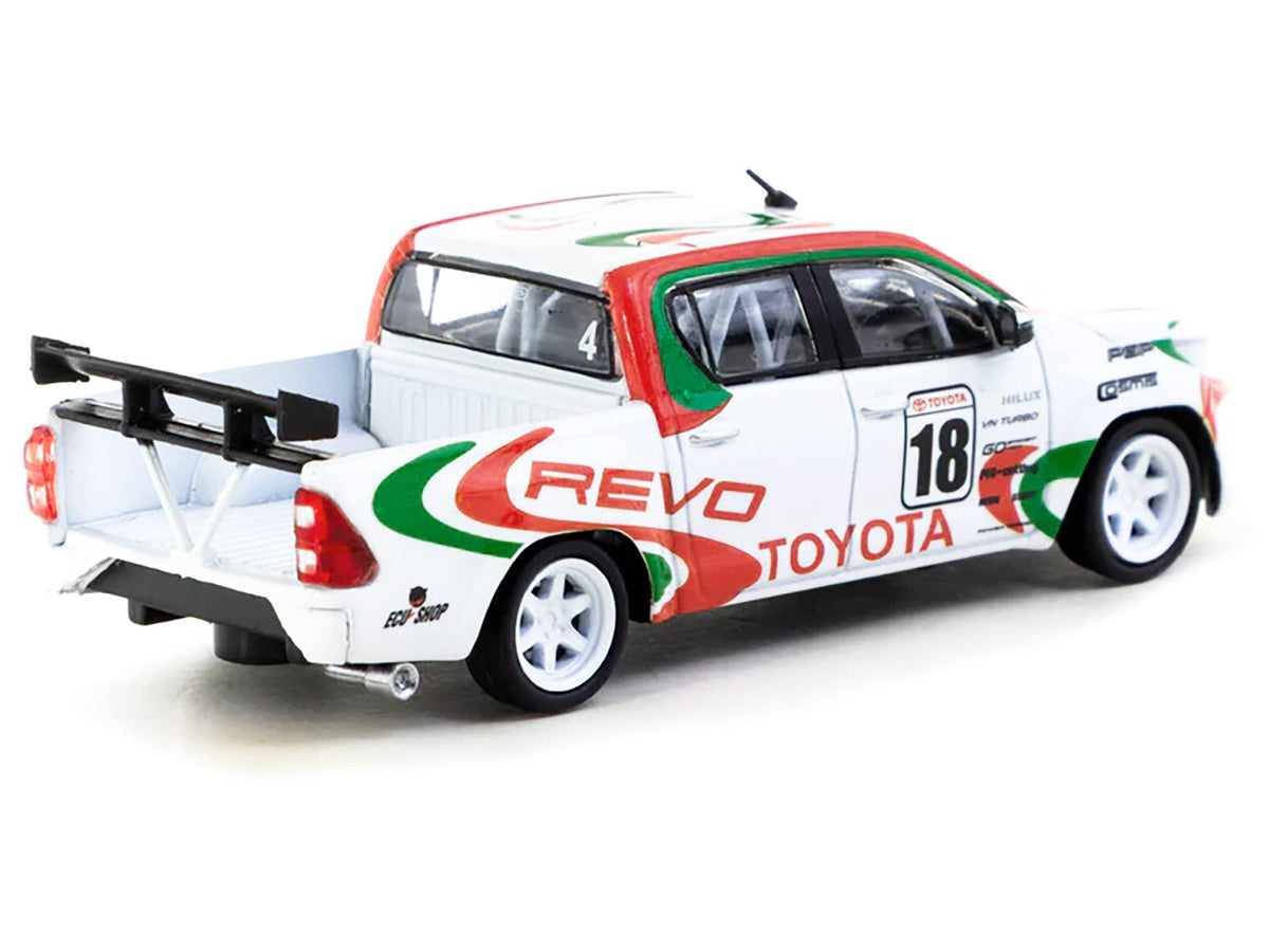 Toyota Hilux Pickup Truck RHD (Right Hand Drive) #18 White with Red and Green Graphics "Hobby64" Series 1/64 Diecast Model Car by Tarmac Works-Tarmac Works-ModelCars.com