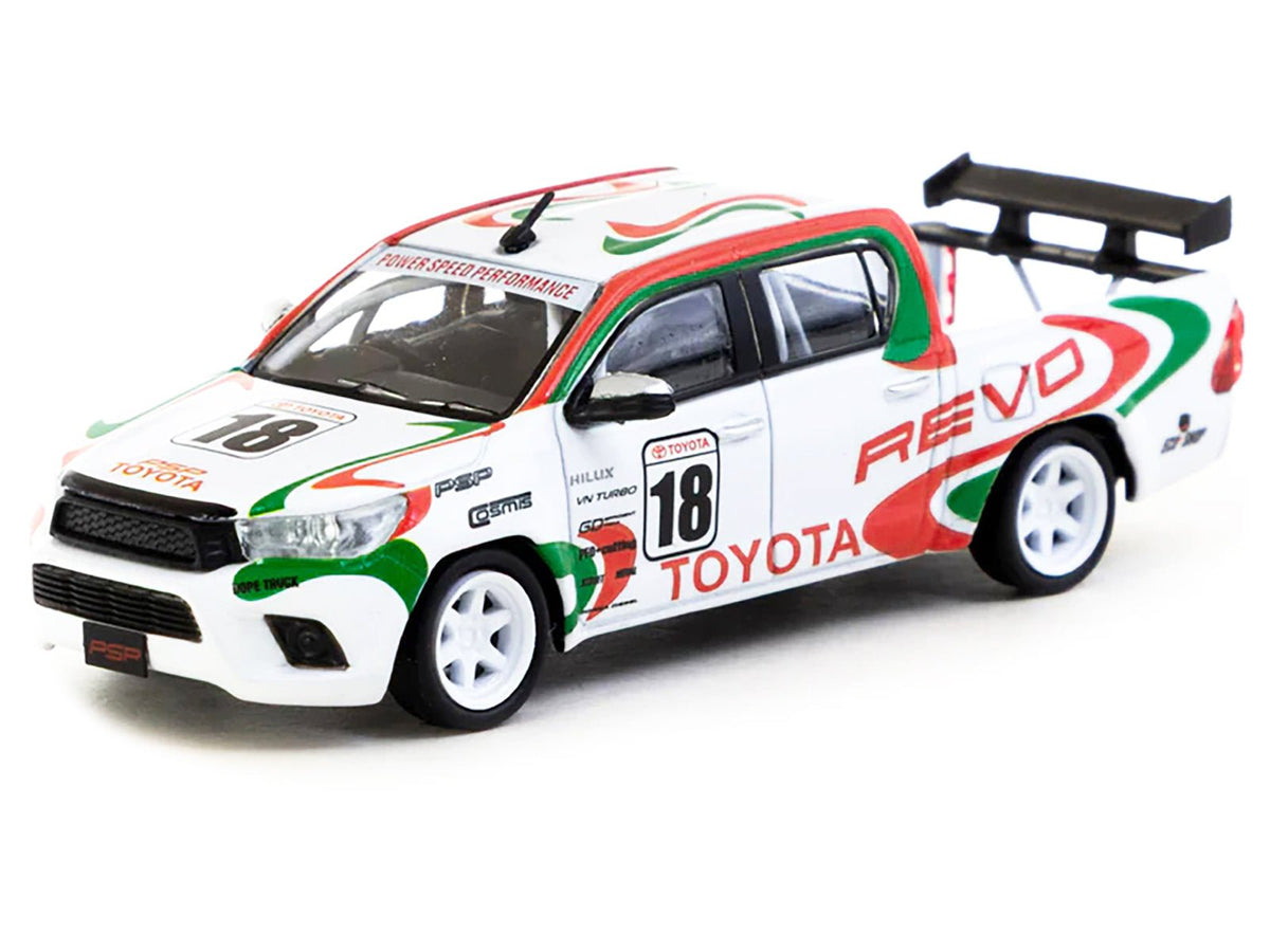Toyota Hilux Pickup Truck RHD (Right Hand Drive) #18 White with Red and Green Graphics "Hobby64" Series 1/64 Diecast Model Car by Tarmac Works-Tarmac Works-ModelCars.com