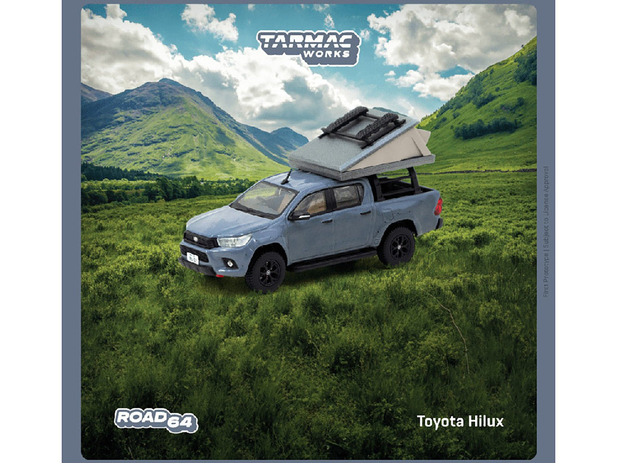 Toyota Hilux Pickup Truck RHD (Right Hand Drive) Gray with Camping Equipment "Road64" Series 1/64 Diecast Model Car by Tarmac Works-Tarmac Works-ModelCars.com