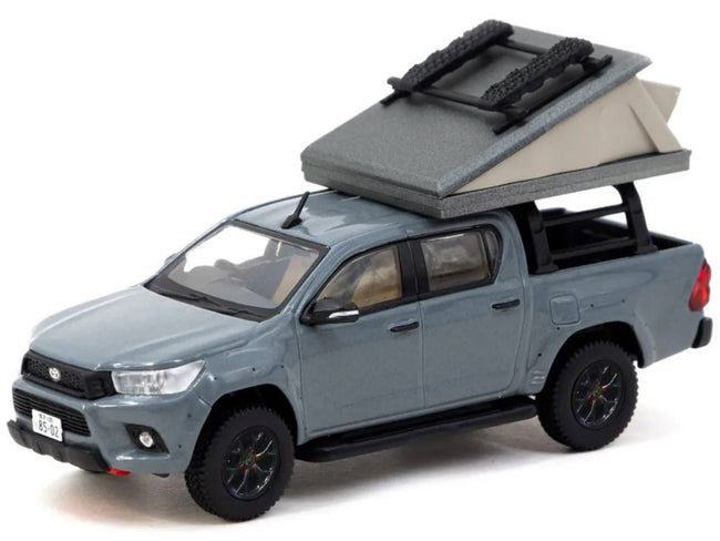 Toyota Hilux Pickup Truck RHD (Right Hand Drive) Gray with Camping Equipment "Road64" Series 1/64 Diecast Model Car by Tarmac Works-Tarmac Works-ModelCars.com