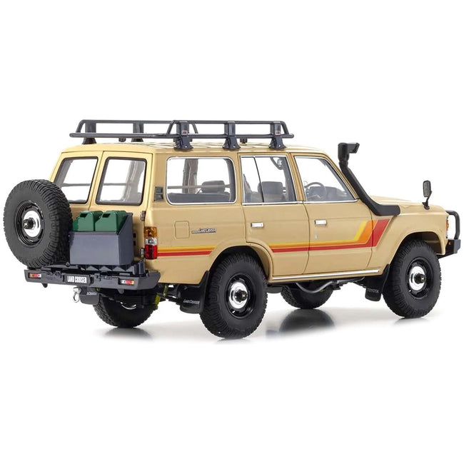 Toyota Land Cruiser 60 RHD (Right Hand Drive) Beige with Stripes and Roof Rack with Accessories 1/18 Diecast Model Car by Kyosho-Kyosho-ModelCars.com