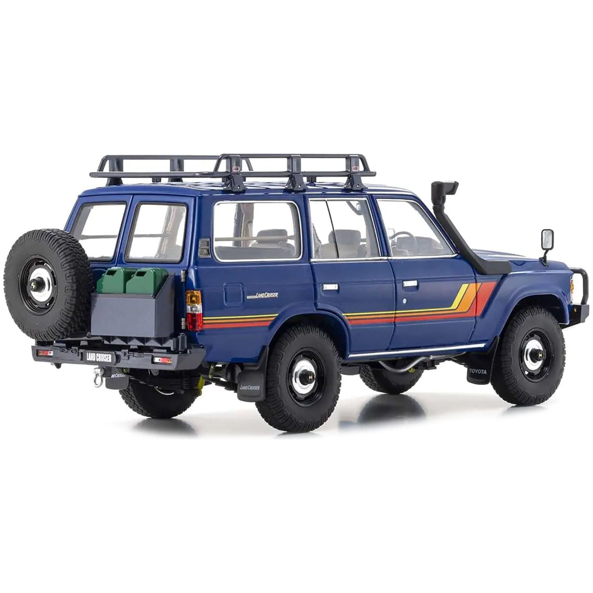 Toyota Land Cruiser 60 RHD (Right Hand Drive) Blue with Stripes and Roof Rack with Accessories 1/18 Diecast Model Car by Kyosho-Kyosho-ModelCars.com