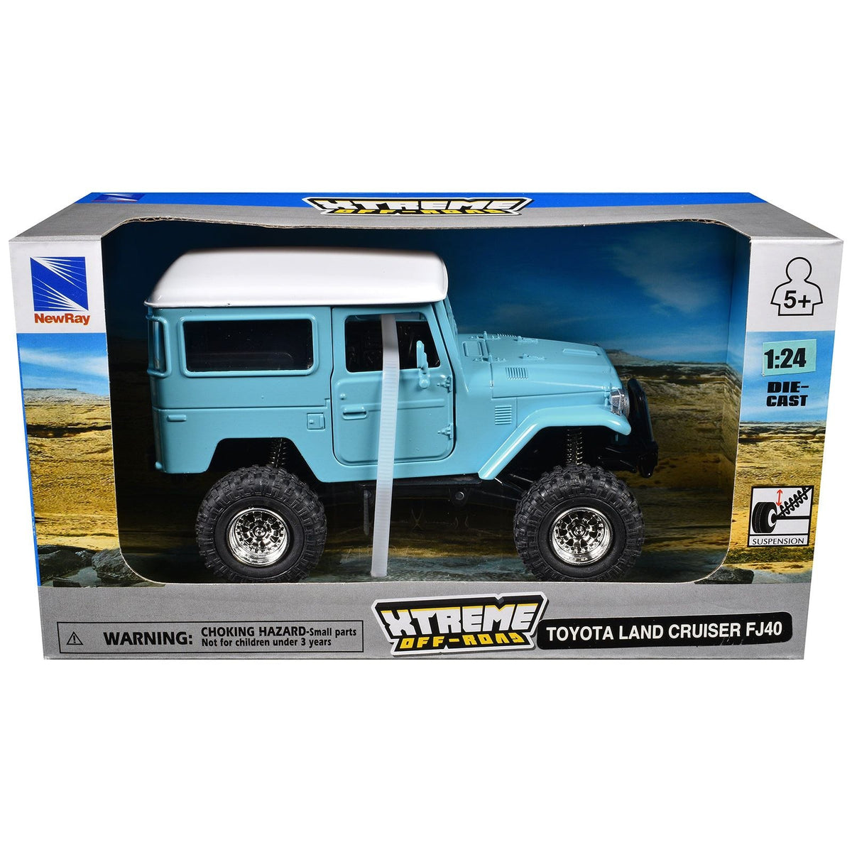 Toyota Land Cruiser FJ40 Light Blue with White Top "Xtreme Off-Road" Series 1/24 Diecast Model by New Ray-New Ray-ModelCars.com